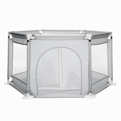 Tarc de joaca pentru copii, centru de activitati cu plasa de protectie si usa cu fermoar, 128x113x65cm, gri